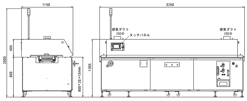 中型リフロー炉（加熱炉）N2対応モデル【SOL-6125】外観図