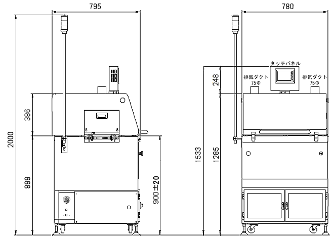 小型リフロー炉（加熱炉）N2対応コンパクトモデル【UNI-3116H】外観図