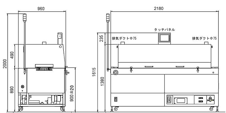 小型リフロー炉（加熱炉）N2対応省エネモデル【UNI-6116α】外観図