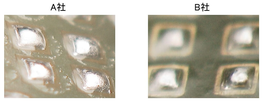 フラックスの違いによる濡れ性の比較写真
