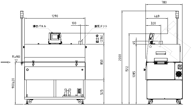 小型リフロー炉（加熱炉）大気専用モデル【UNI-5016S】外観図