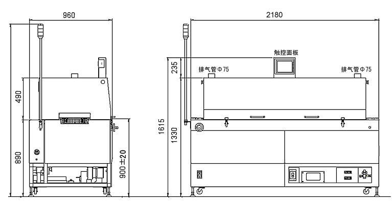 小型回流焊炉（加热炉）N2兼容节能型[UNI-6116α] 外形尺寸图